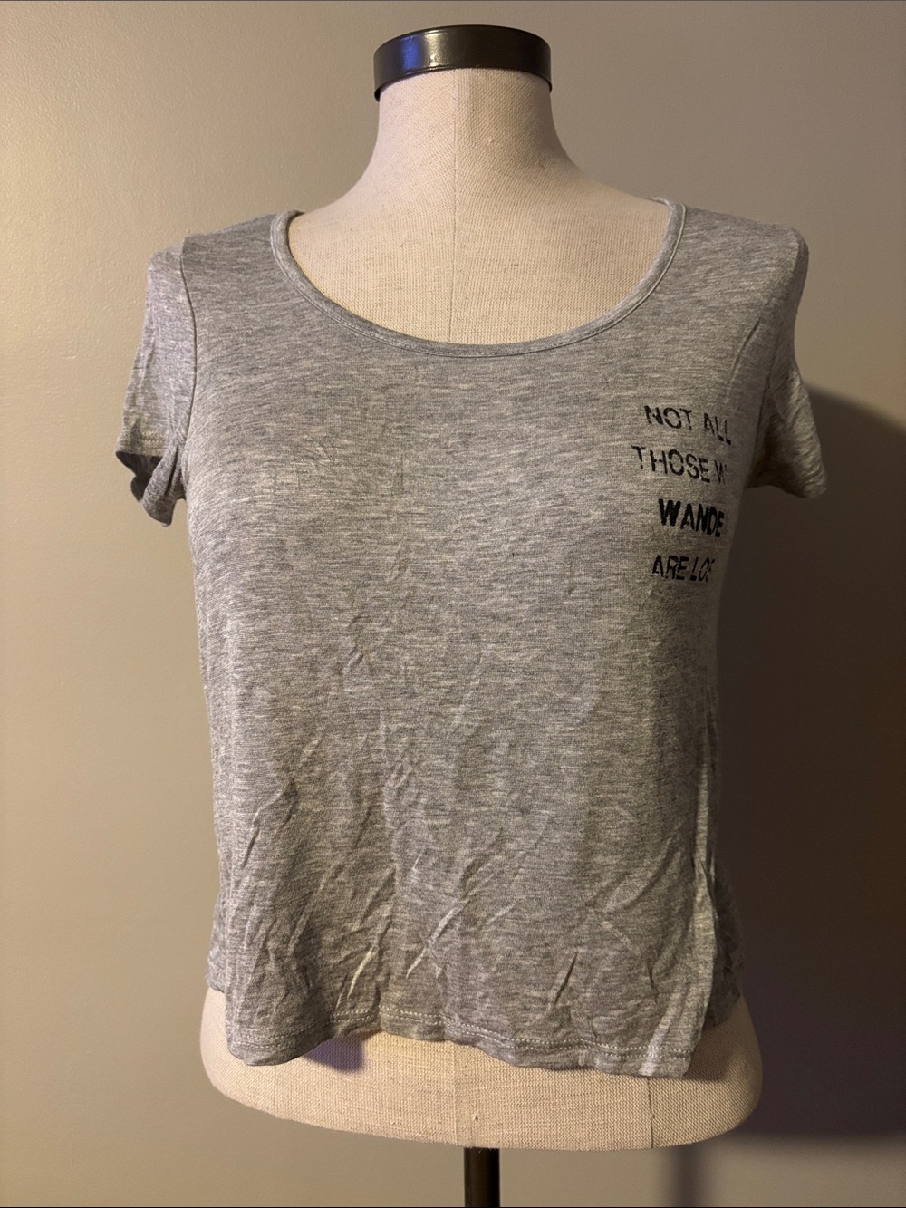 La Hearts Gray Scoop Neck Short Sleeve Tee with Chest Text